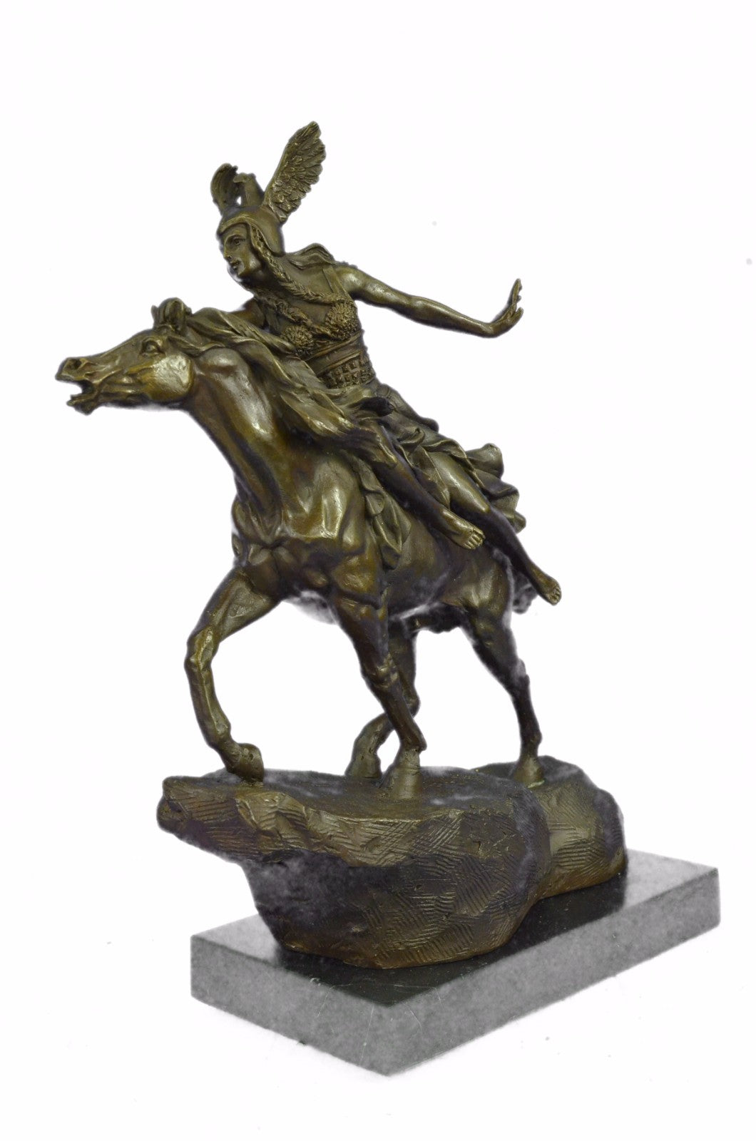 Signed A. Leonard Hand Made Collectible Female Amazon on Horse Bronze Statue