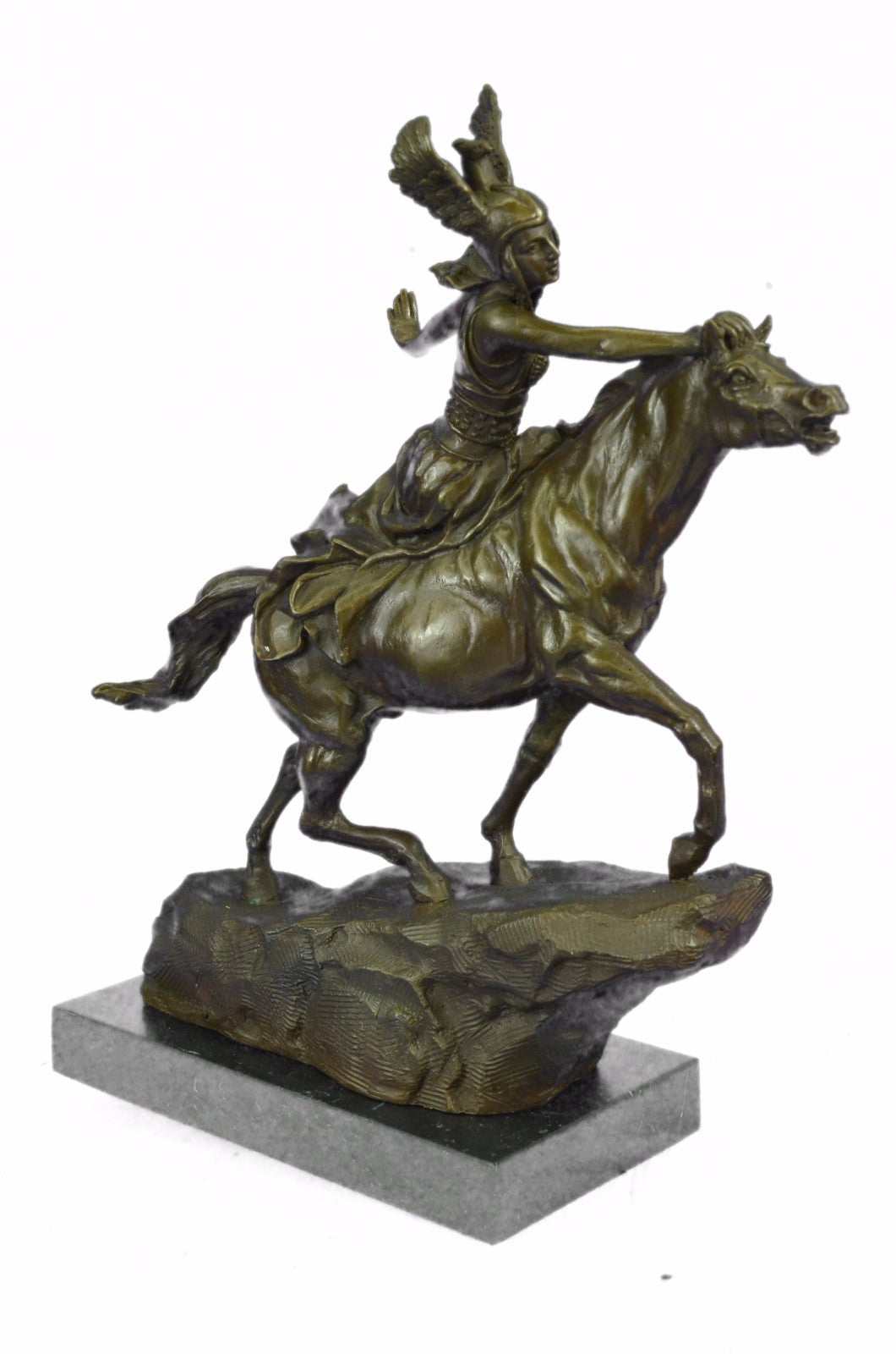 Signed A. Leonard Hand Made Collectible Female Amazon on Horse Bronze Statue