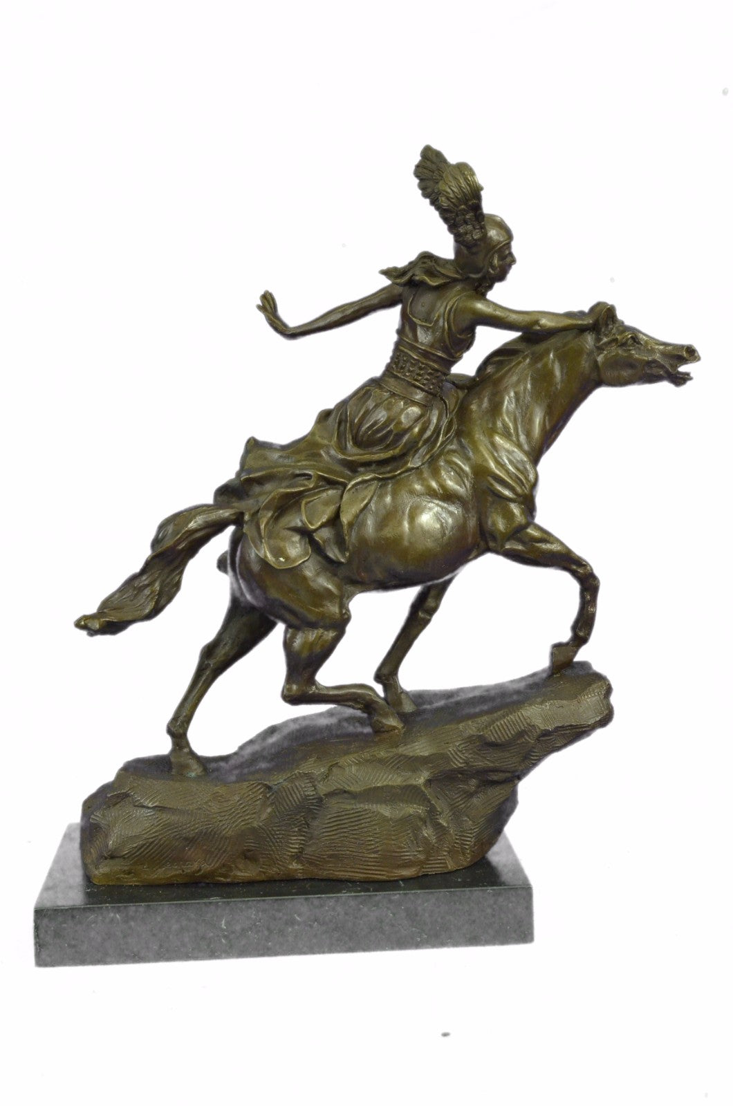 Signed A. Leonard Hand Made Collectible Female Amazon on Horse Bronze Statue