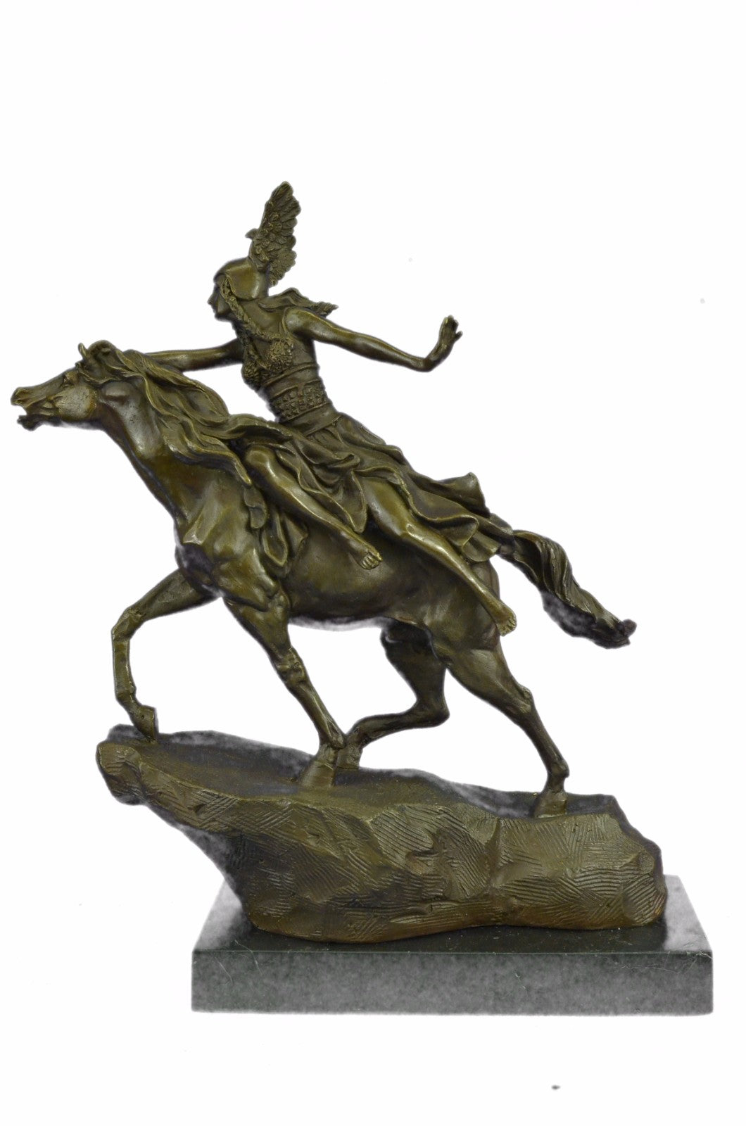 Signed A. Leonard Hand Made Collectible Female Amazon on Horse Bronze Statue