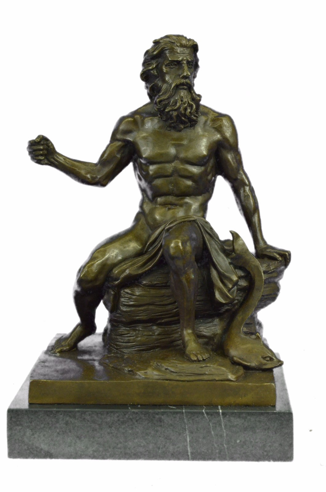 ART Deco Bronze Marble STATUE Greek SEA God Poseidon Sculpture Figurine