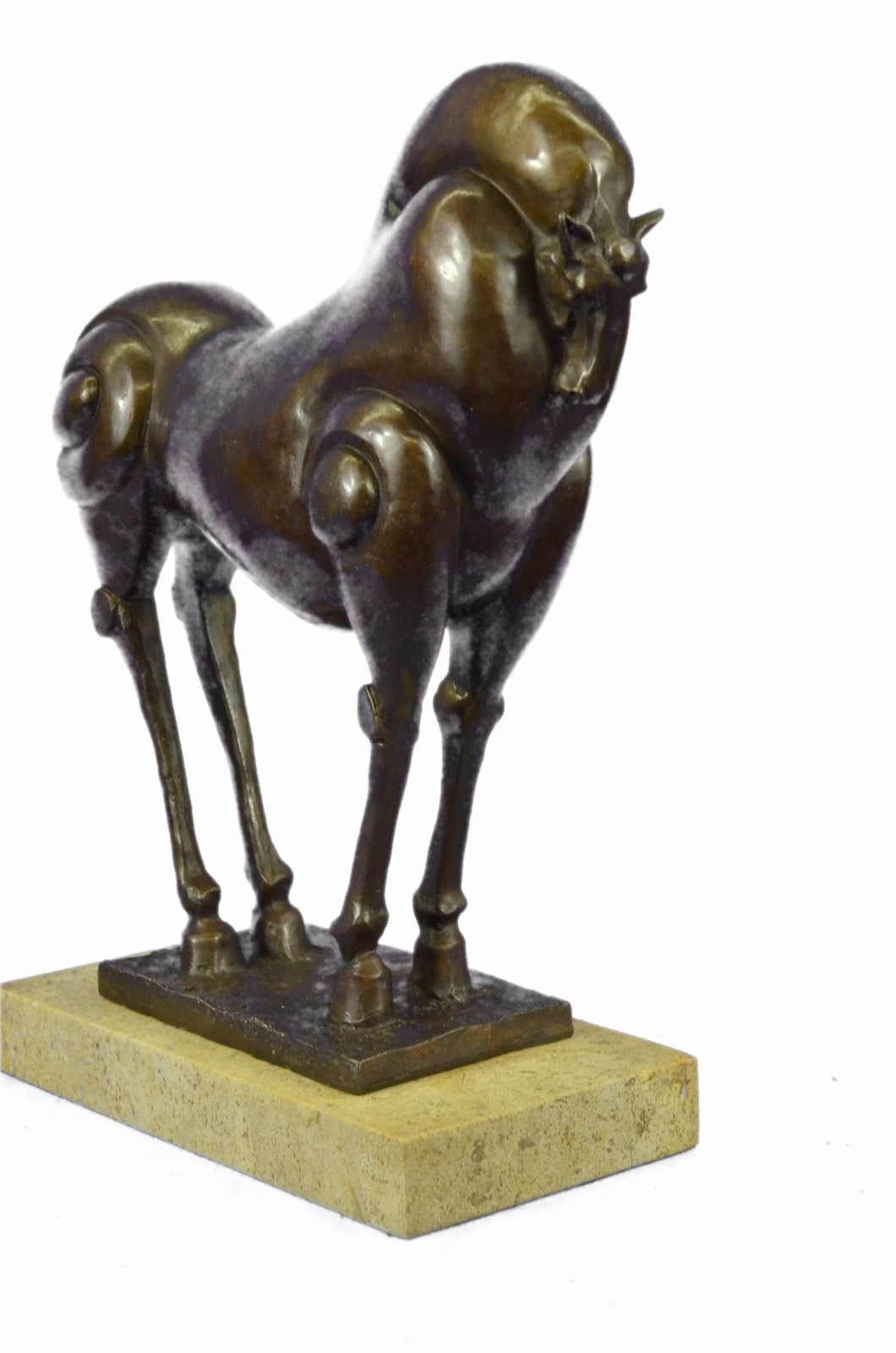 Bronze Sculpture Chinese Tang Horse with Beige Marble Base Statue Home Decor