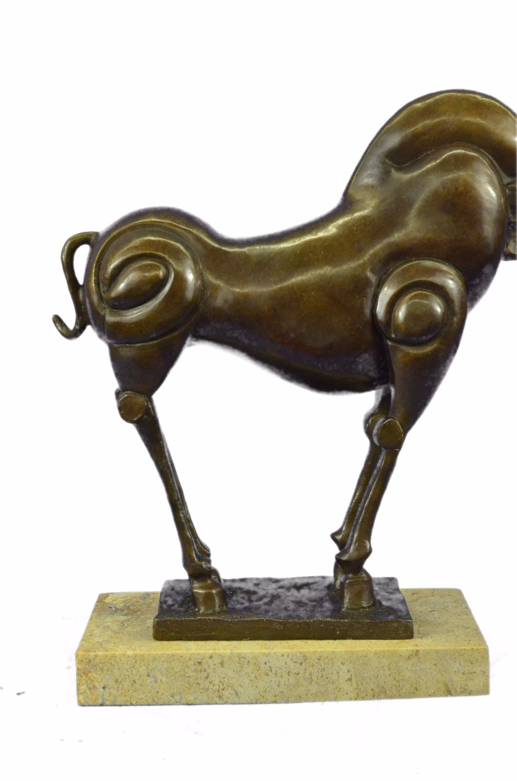 Bronze Sculpture Chinese Tang Horse with Beige Marble Base Statue Home Decor