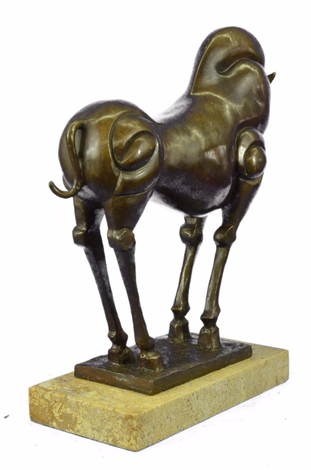 Bronze Sculpture Chinese Tang Horse with Beige Marble Base Statue Home Decor