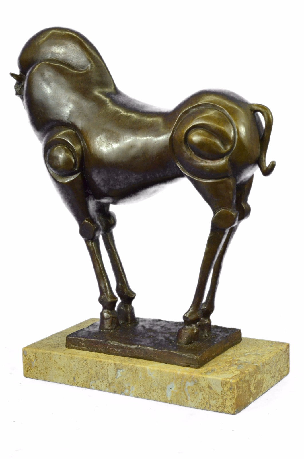 Bronze Sculpture Chinese Tang Horse with Beige Marble Base Statue Home Decor