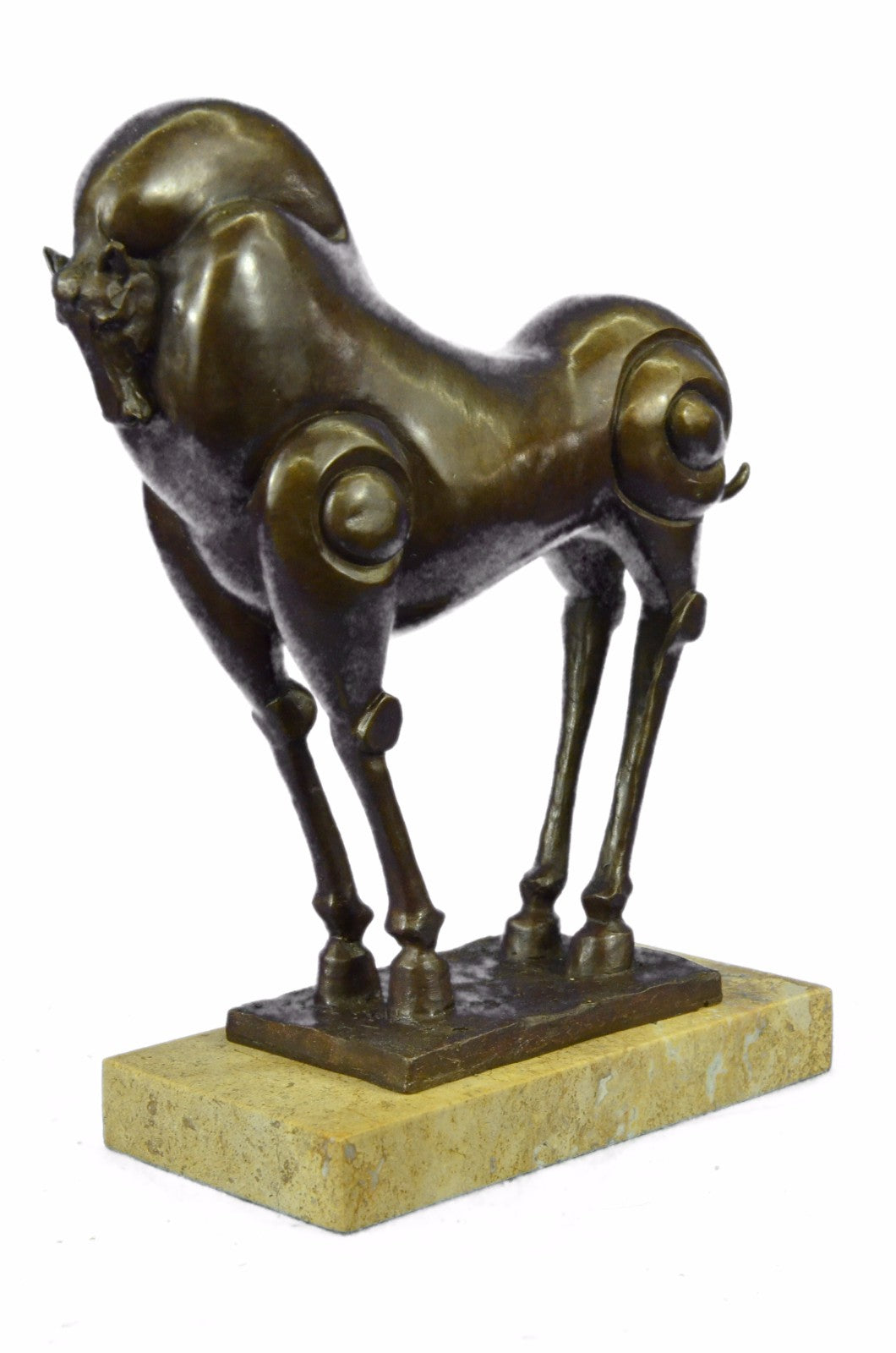 Bronze Sculpture Chinese Tang Horse with Beige Marble Base Statue Home Decor