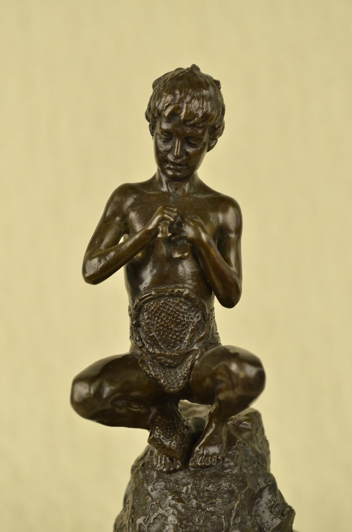 ART DECOR BRONZE NUDE male YOUNG BOY SCULPTURE Signed FIGURINE STATUE FIGURE