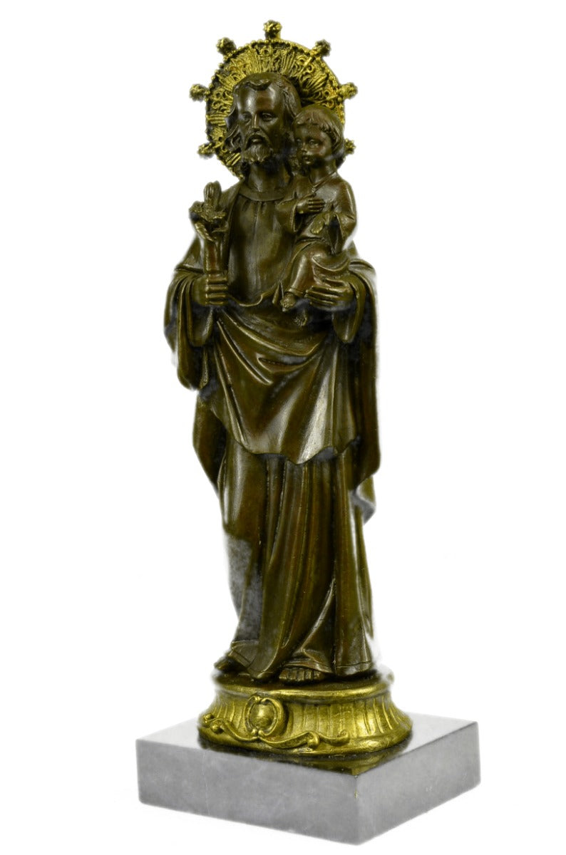 Religious Saint Joseph  Jesus Father & Child BIG Beautiful Ornate Bronze Hotcast