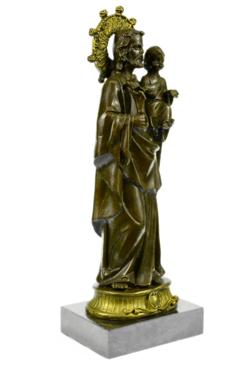 Religious Saint Joseph  Jesus Father & Child BIG Beautiful Ornate Bronze Hotcast