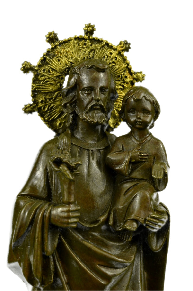 Religious Saint Joseph  Jesus Father & Child BIG Beautiful Ornate Bronze Hotcast