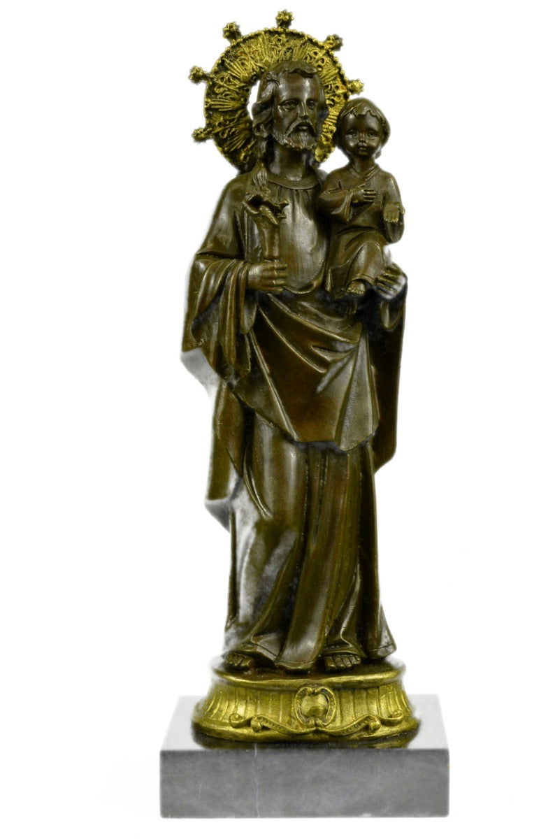 Religious Saint Joseph  Jesus Father & Child BIG Beautiful Ornate Bronze Hotcast