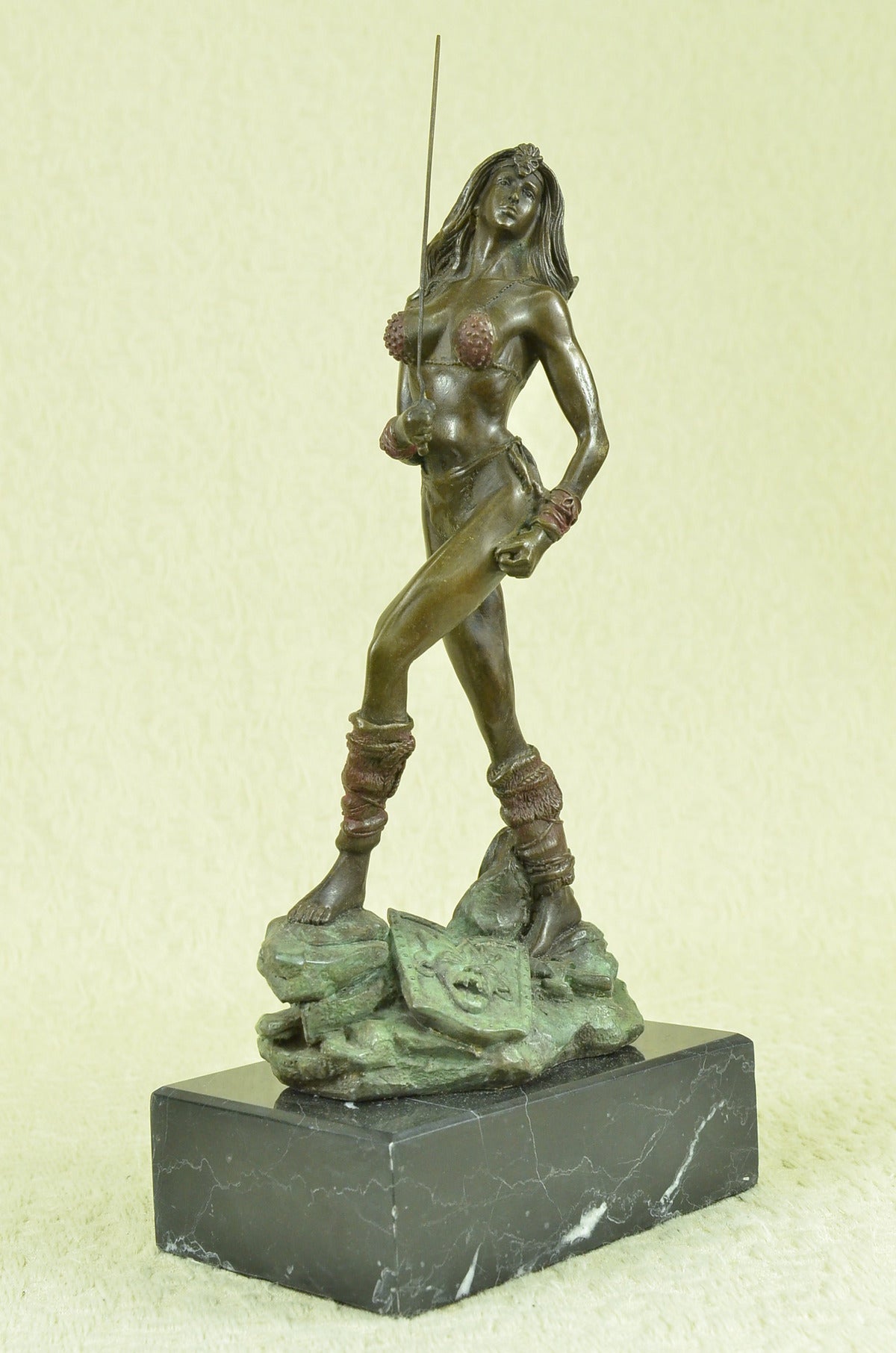 Art Decor Signed Vitaleh Female Amazon Warrior Bronze Sculpture Hot cast Figure