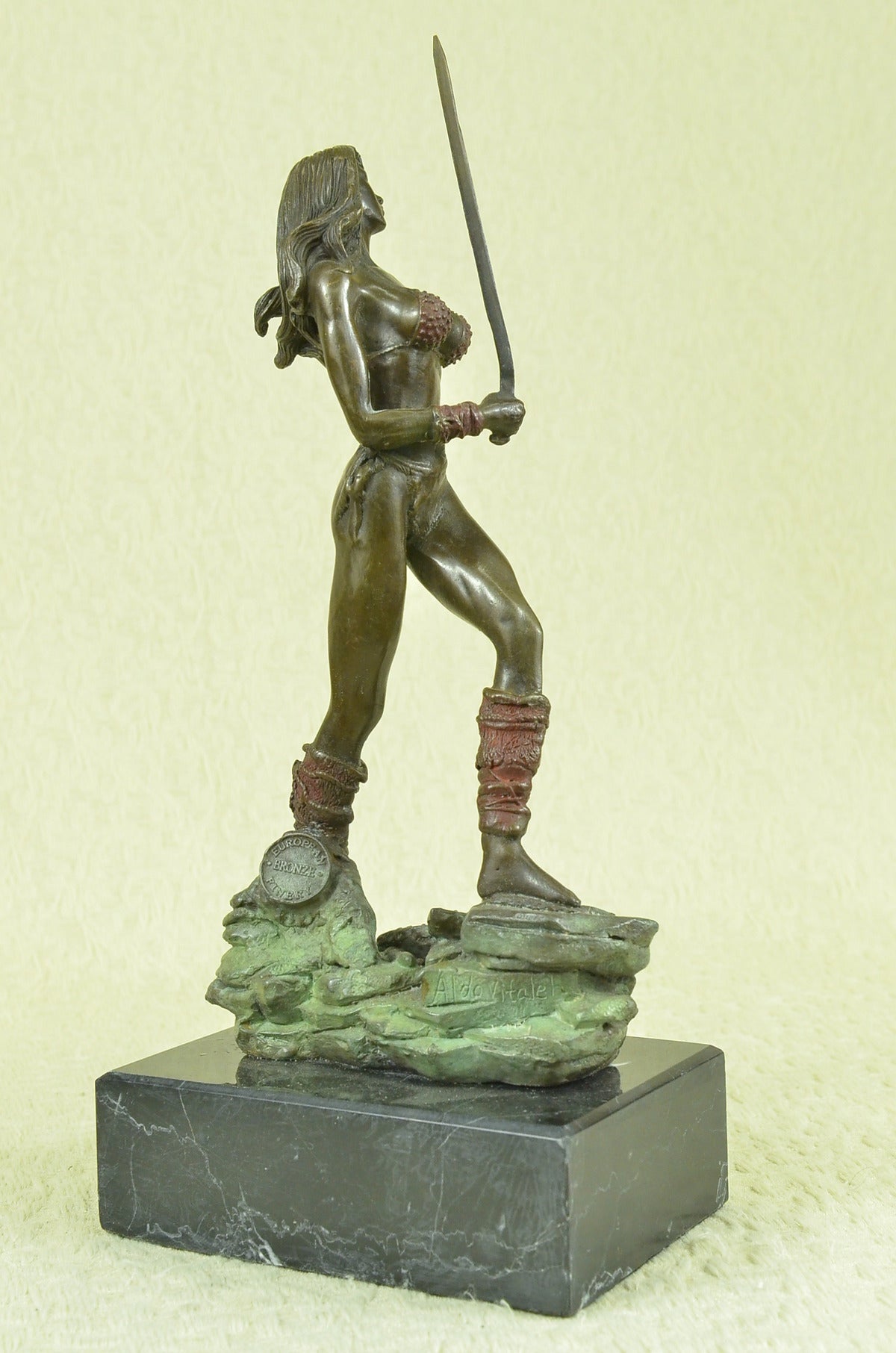 Art Decor Signed Vitaleh Female Amazon Warrior Bronze Sculpture Hot cast Figure