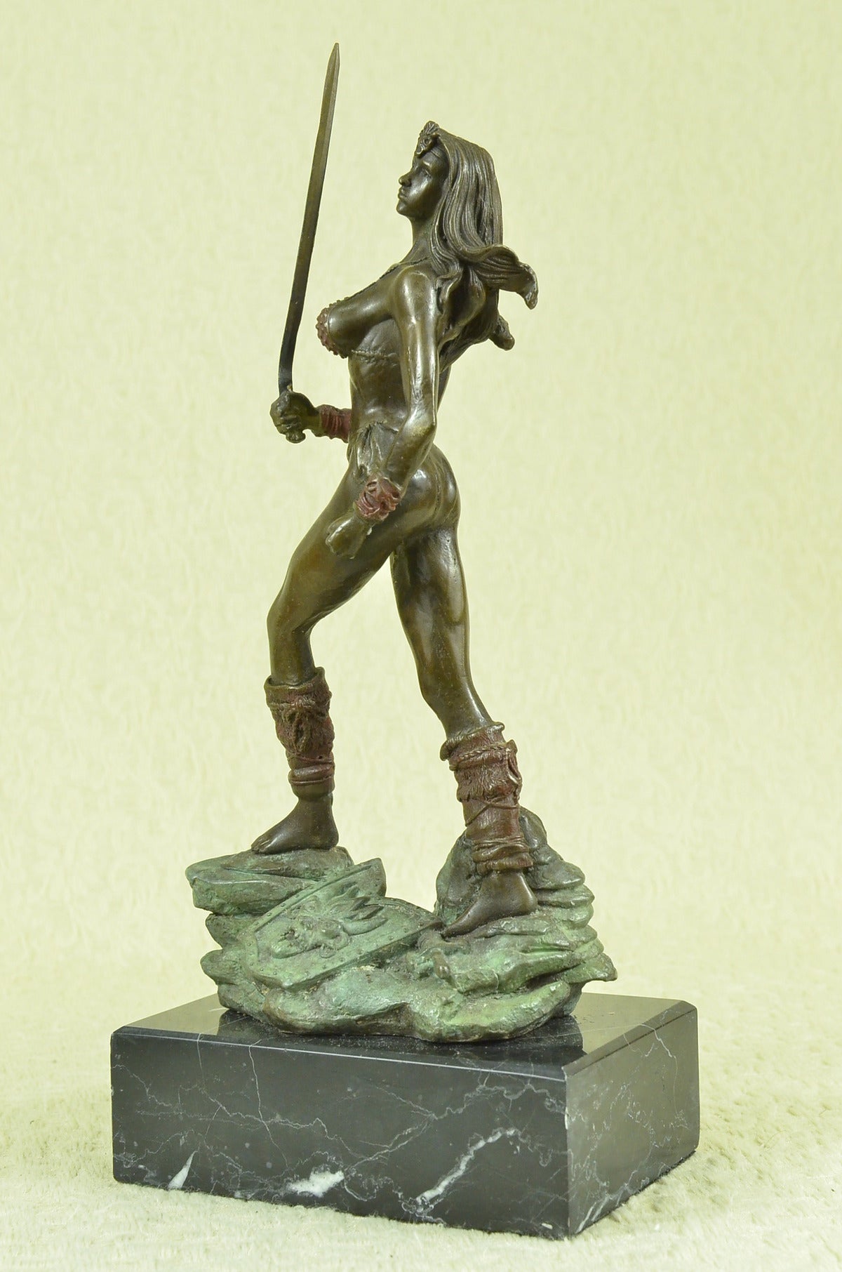 Art Decor Signed Vitaleh Female Amazon Warrior Bronze Sculpture Hot cast Figure