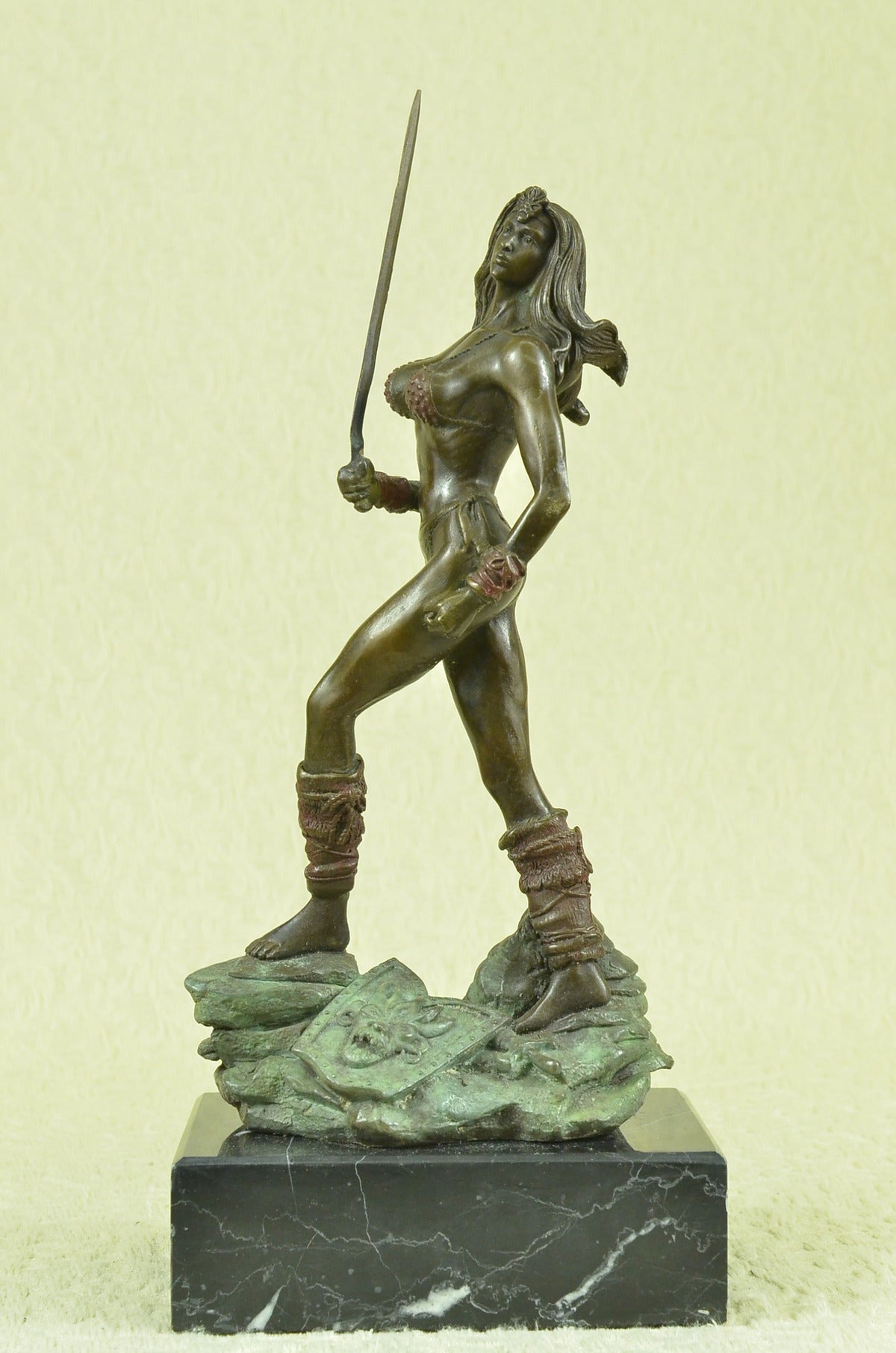 Art Decor Signed Vitaleh Female Amazon Warrior Bronze Sculpture Hot cast Figure