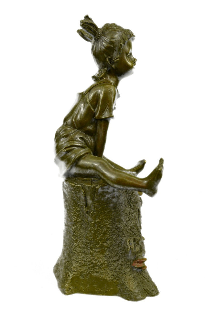 Art Deco Sweet Little Girl at Play Bronze Sculpture Classic Figural Artwork