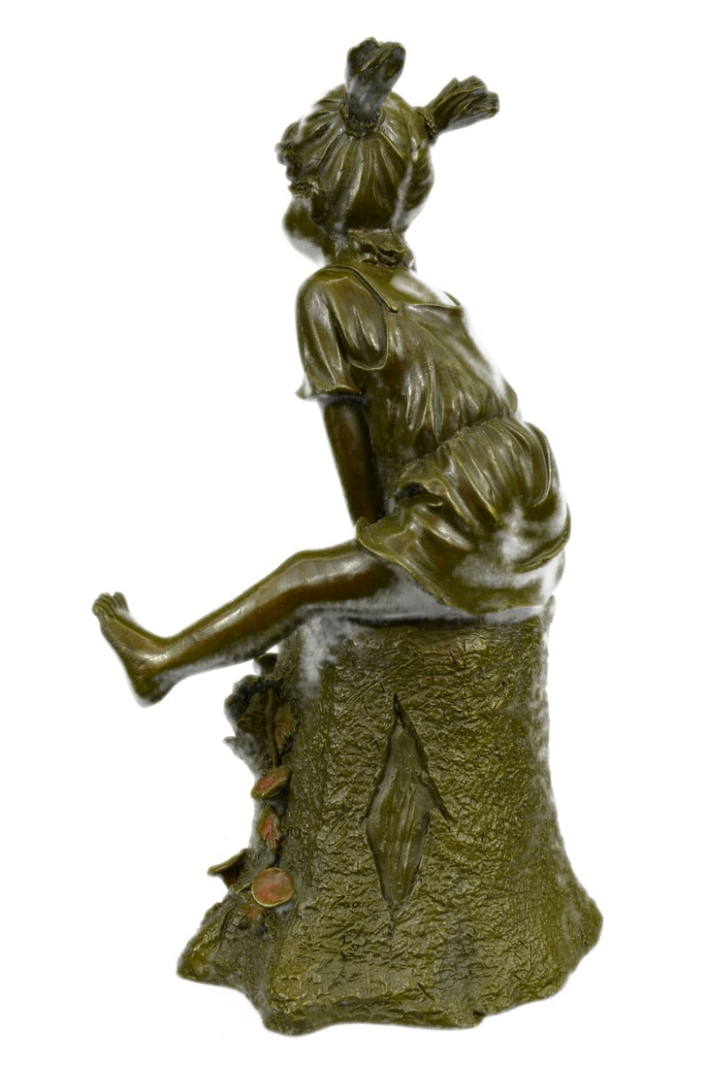 Art Deco Sweet Little Girl at Play Bronze Sculpture Classic Figural Artwork