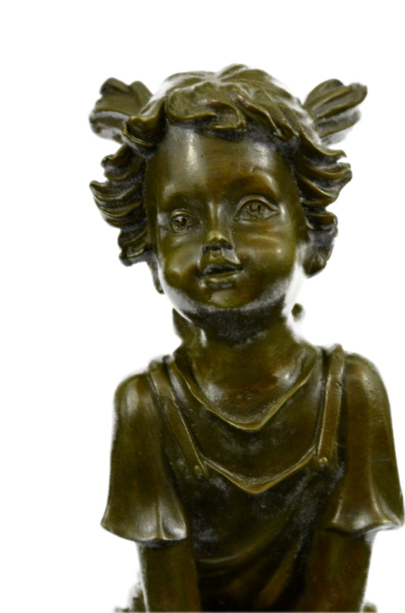 Art Deco Sweet Little Girl at Play Bronze Sculpture Classic Figural Artwork