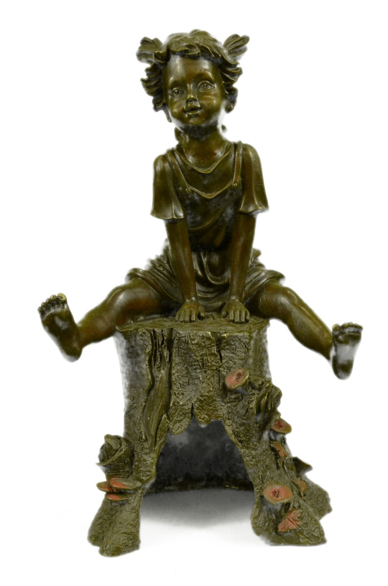 Art Deco Sweet Little Girl at Play Bronze Sculpture Classic Figural Artwork