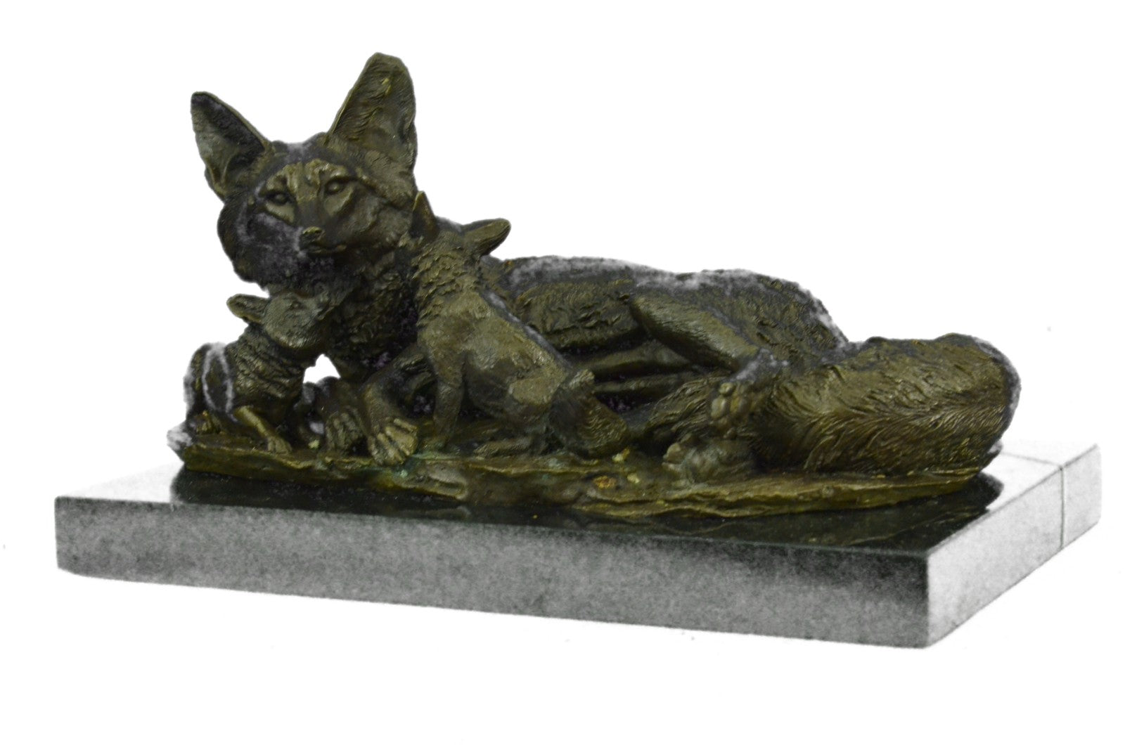 Bronze Sculpture Mother Wolf With Two Cubs Wolves Hot Cast Figurine Figure Sal