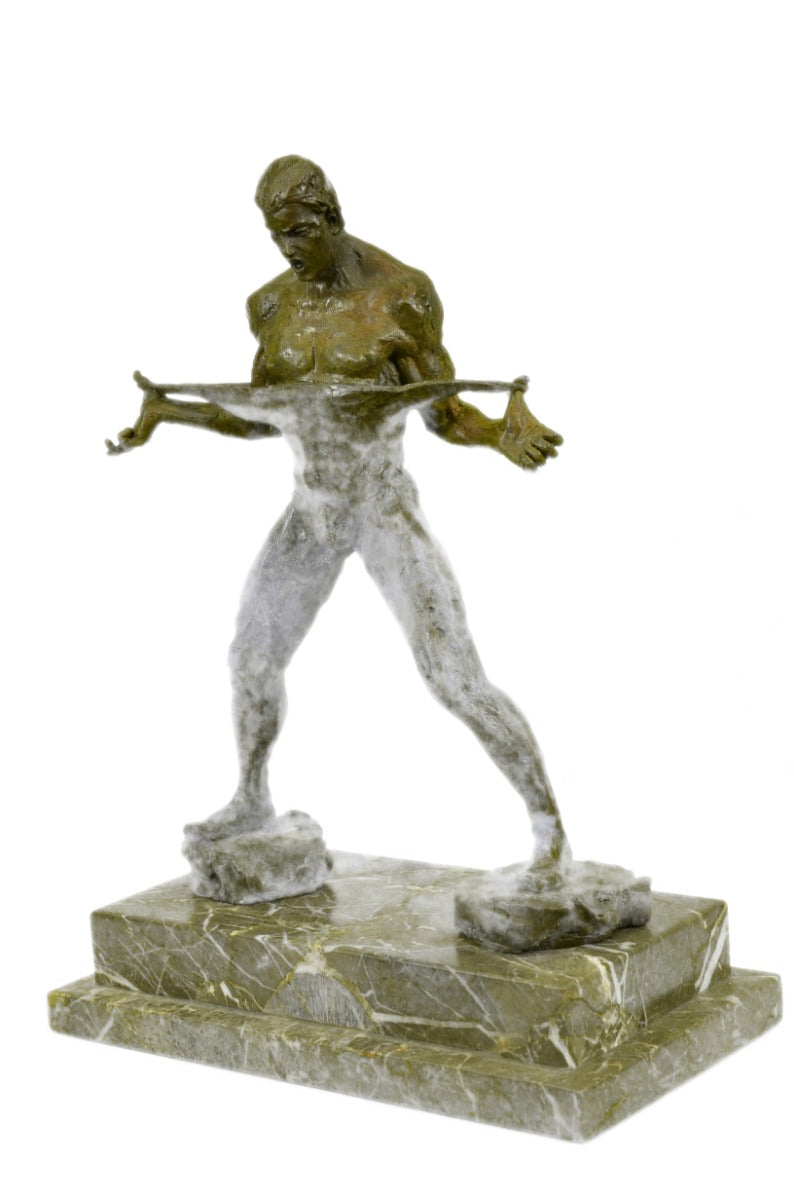 Original Body Builder Trophy Bronze Sculpture Marble Base Figurine Figure Decor