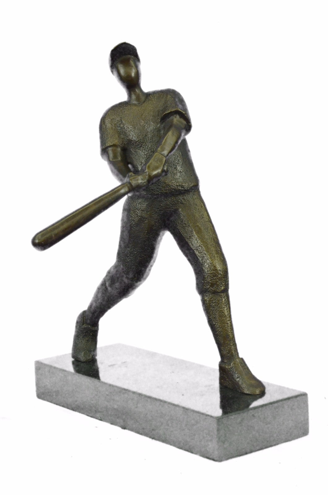 Bronze Vintage BASEBALL Batter Figural Statue Sculpture Black Marble Square Base