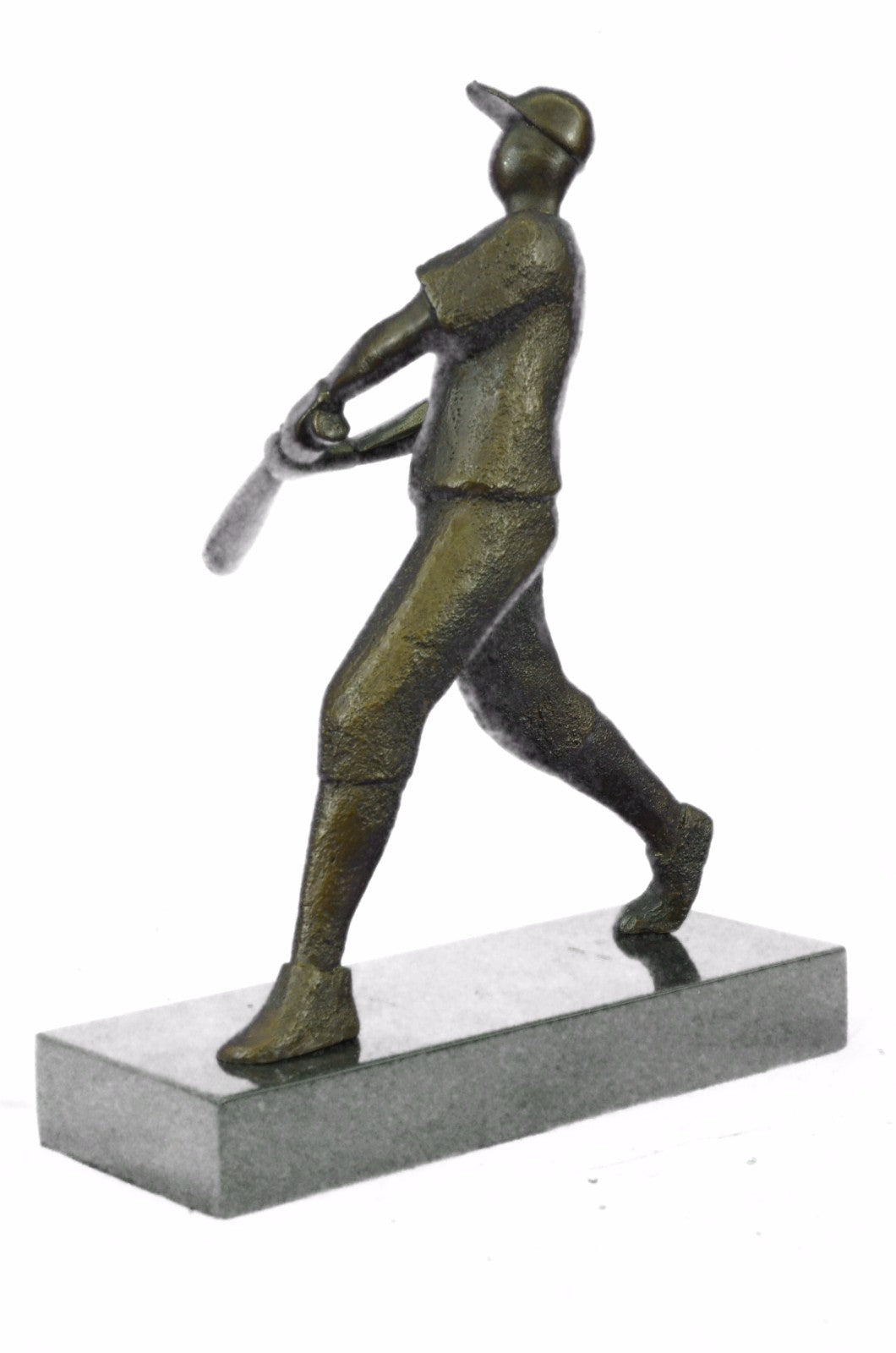 Bronze Vintage BASEBALL Batter Figural Statue Sculpture Black Marble Square Base