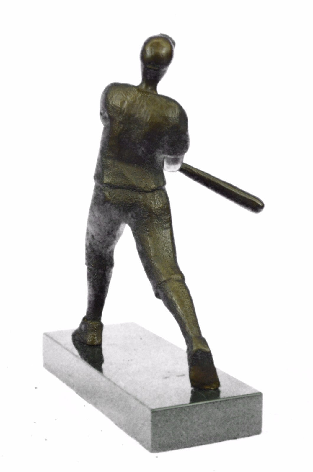 Bronze Vintage BASEBALL Batter Figural Statue Sculpture Black Marble Square Base