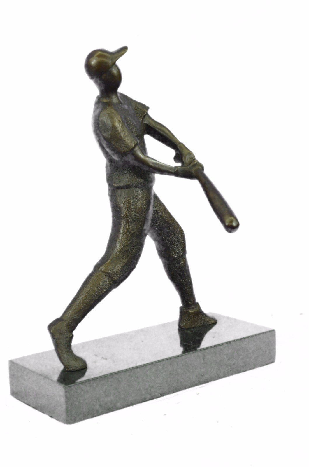 Bronze Vintage BASEBALL Batter Figural Statue Sculpture Black Marble Square Base