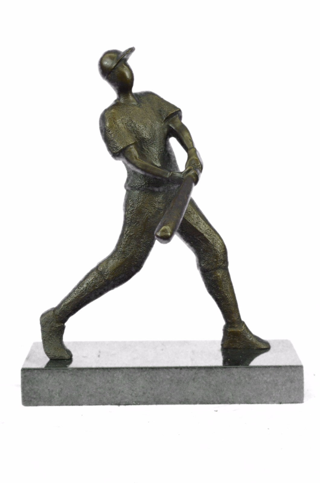 Bronze Vintage BASEBALL Batter Figural Statue Sculpture Black Marble Square Base