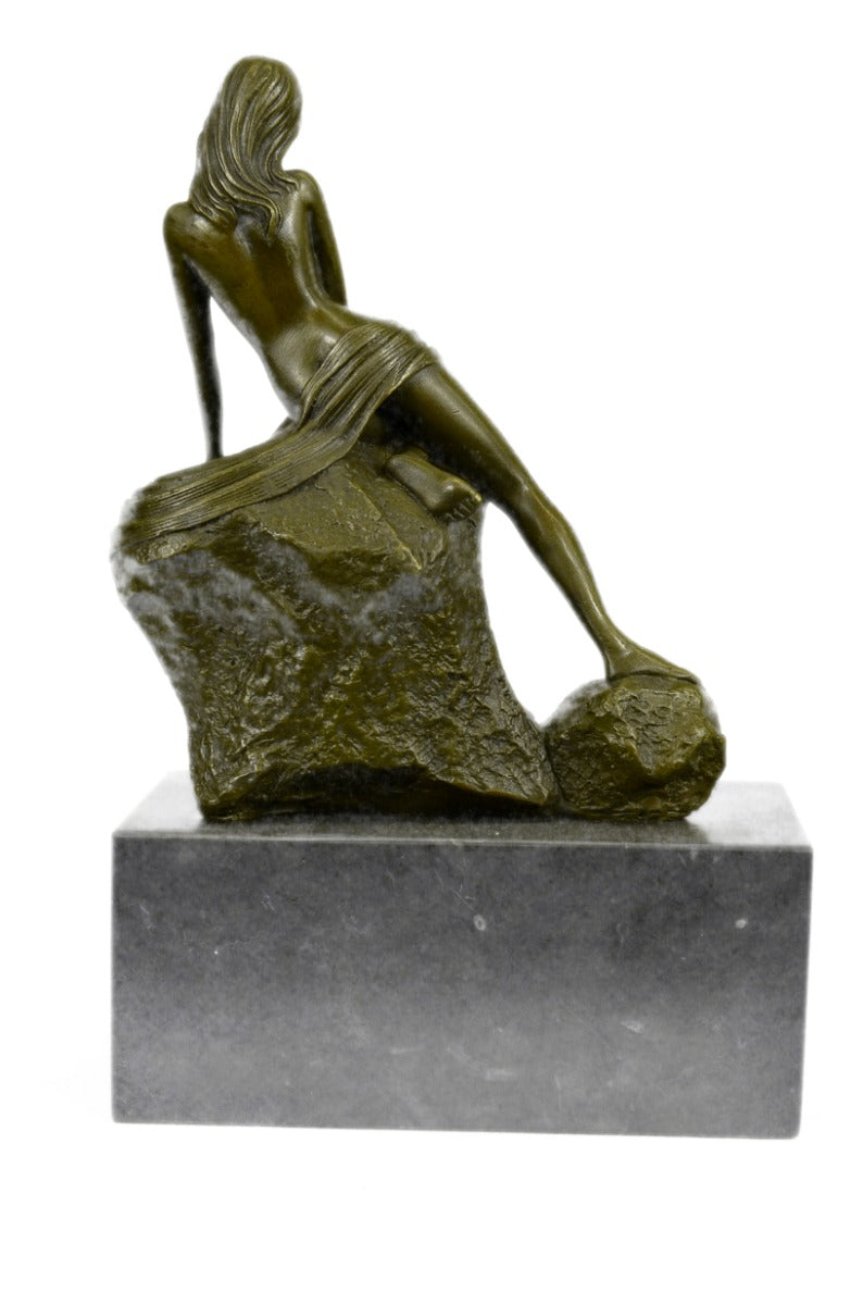 Erotic Sensual Nude Female Woman Signed Bronze Marble Statue Sculpture Sexy Deco