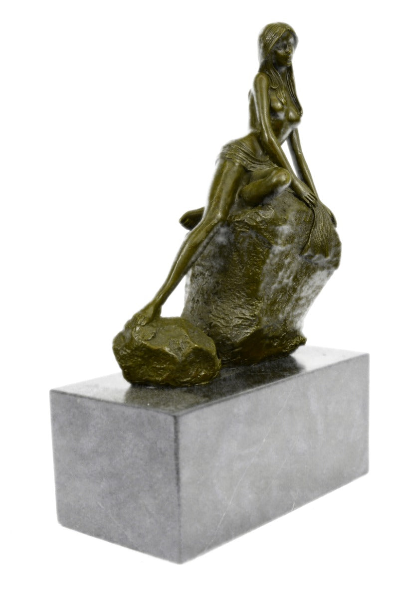 Erotic Sensual Nude Female Woman Signed Bronze Marble Statue Sculpture Sexy Deco