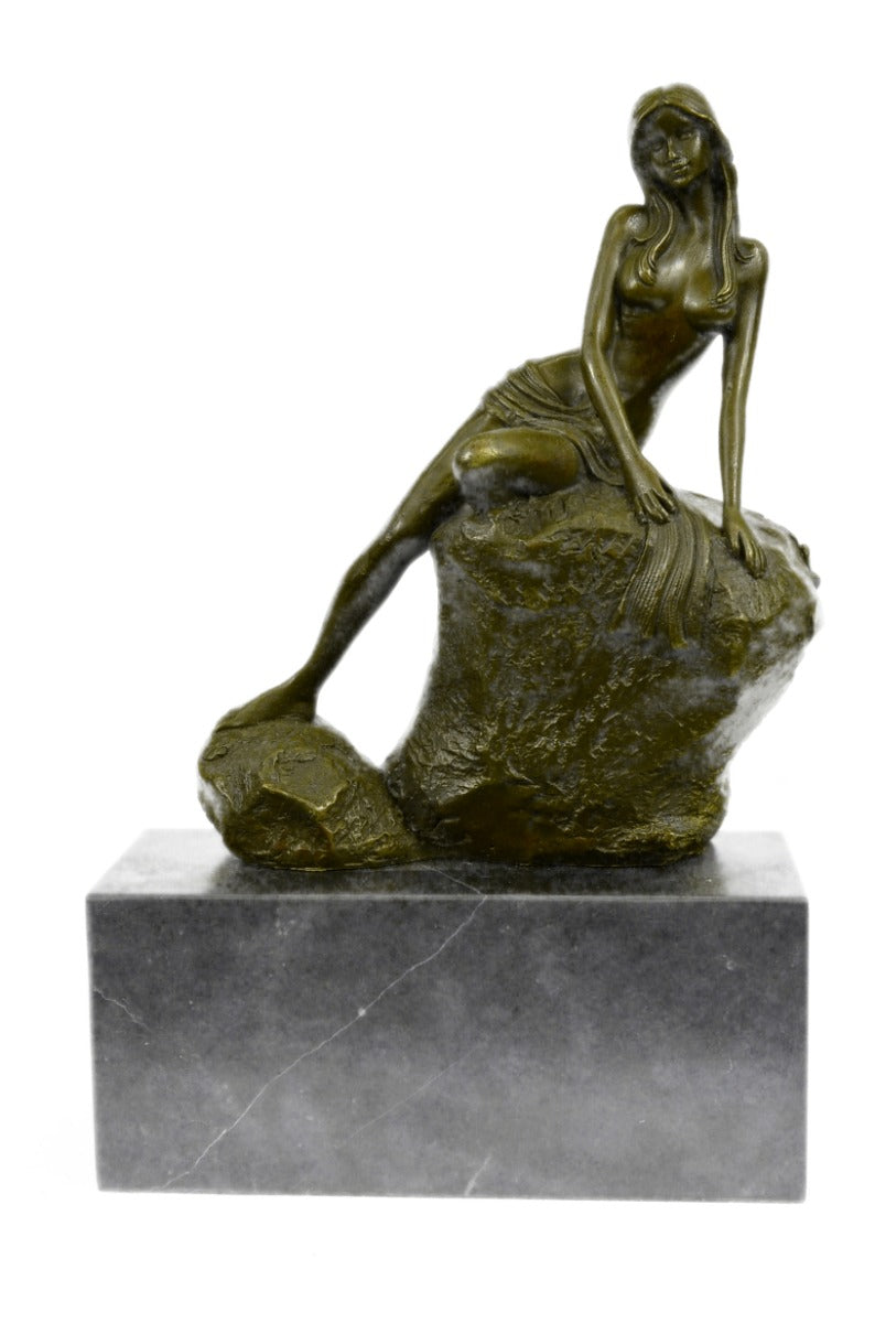 Erotic Sensual Nude Female Woman Signed Bronze Marble Statue Sculpture Sexy Deco