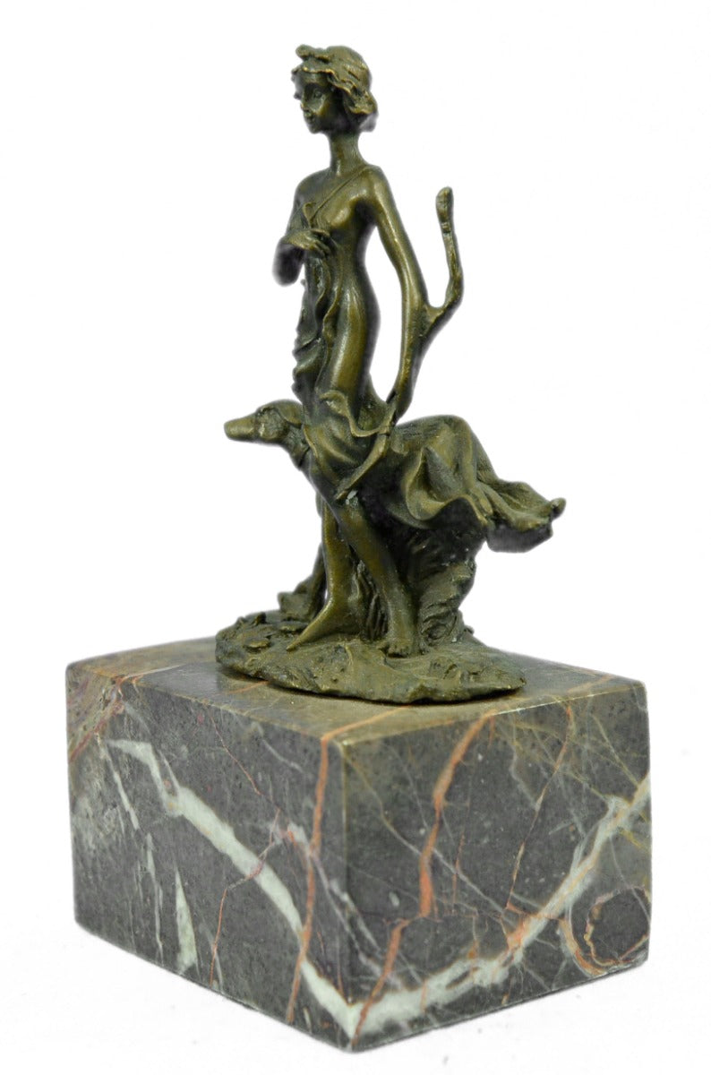 Signed Original bronze sculpture, Diana The Huntress dog statue Marble Figure