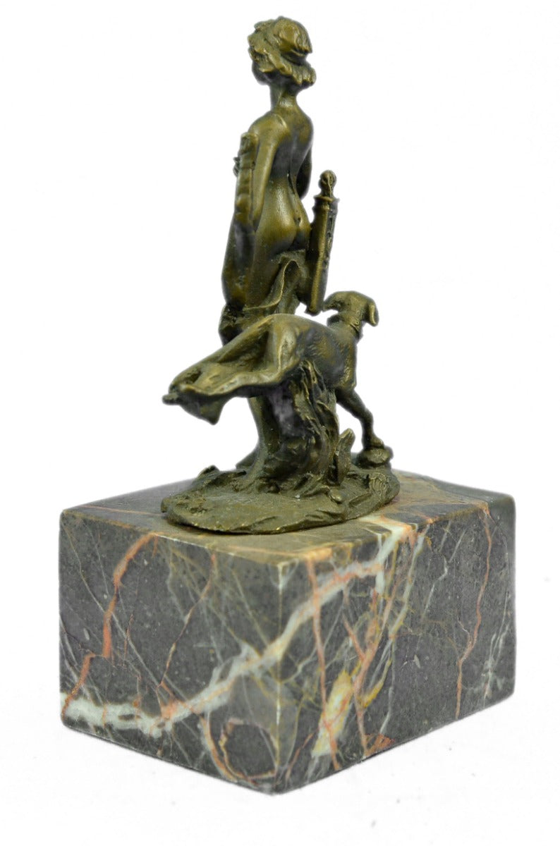 Signed Original bronze sculpture, Diana The Huntress dog statue Marble Figure