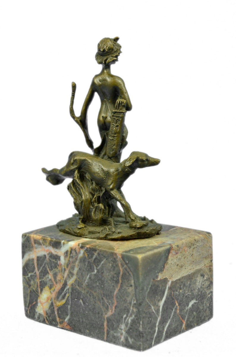 Signed Original bronze sculpture, Diana The Huntress dog statue Marble Figure