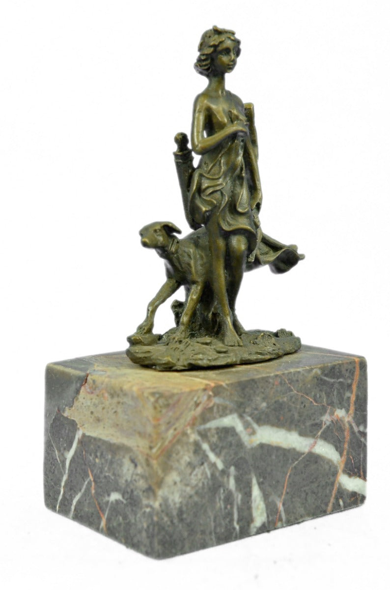 Signed Original bronze sculpture, Diana The Huntress dog statue Marble Figure