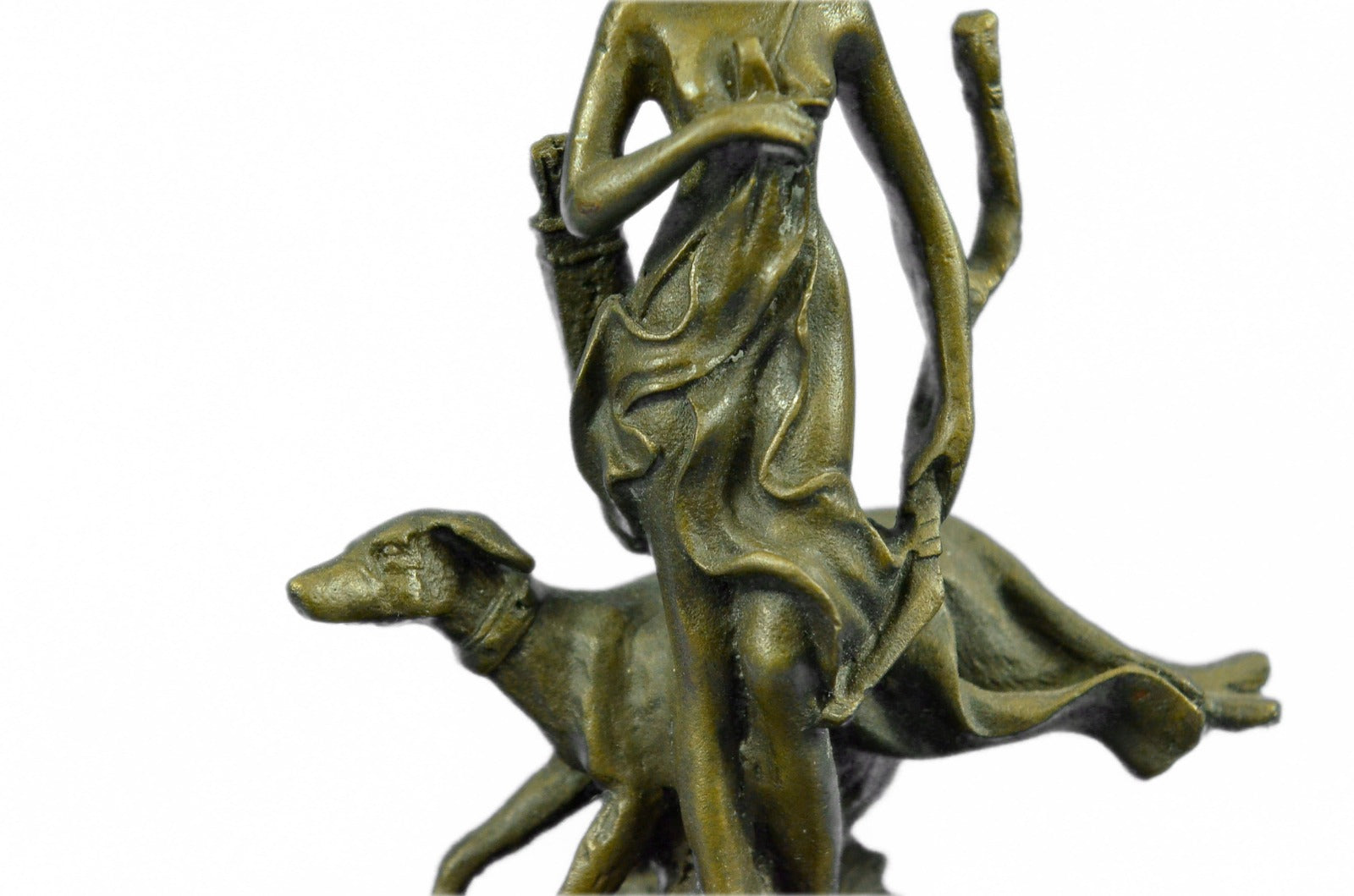 Signed Original bronze sculpture, Diana The Huntress dog statue Marble Figure