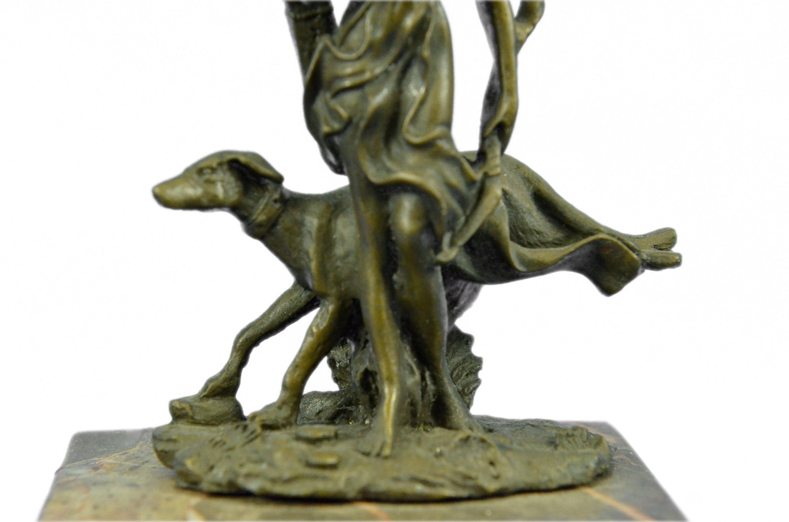 Signed Original bronze sculpture, Diana The Huntress dog statue Marble Figure