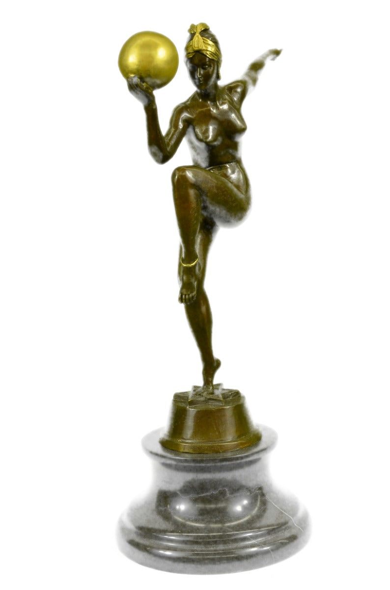 Nude Sexy Dancer 100% Solid Bronze Sculpture Handcrafted Marble Base Figurine NR