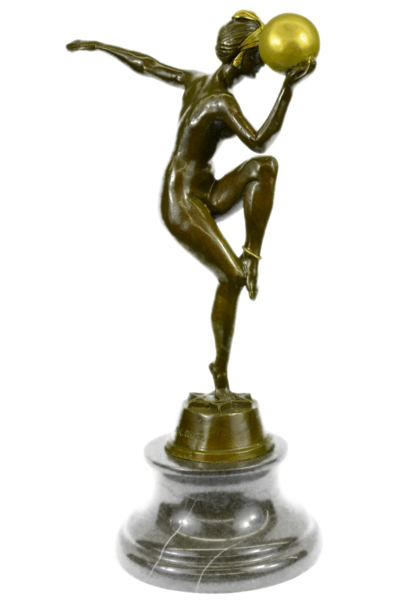 Nude Sexy Dancer 100% Solid Bronze Sculpture Handcrafted Marble Base Figurine NR