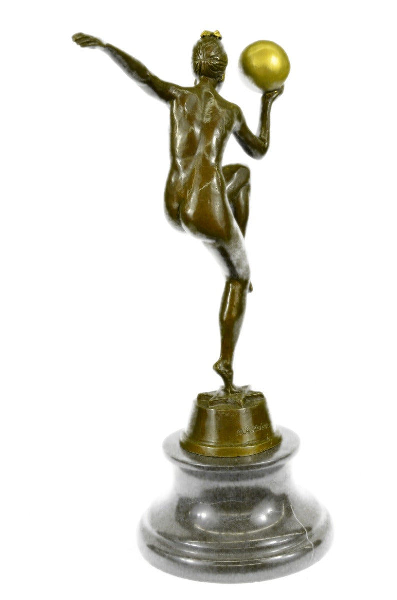 Nude Sexy Dancer 100% Solid Bronze Sculpture Handcrafted Marble Base Figurine NR