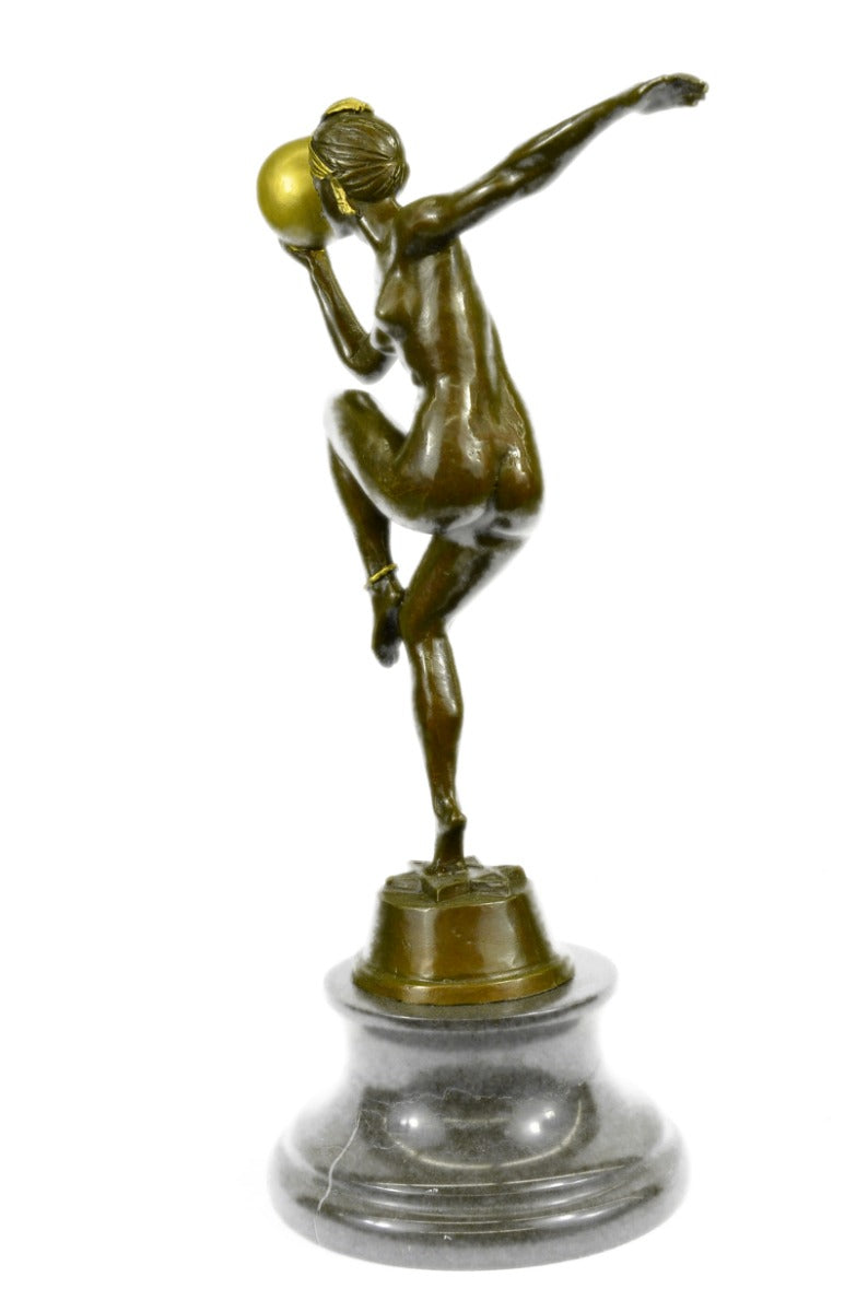 Nude Sexy Dancer 100% Solid Bronze Sculpture Handcrafted Marble Base Figurine NR