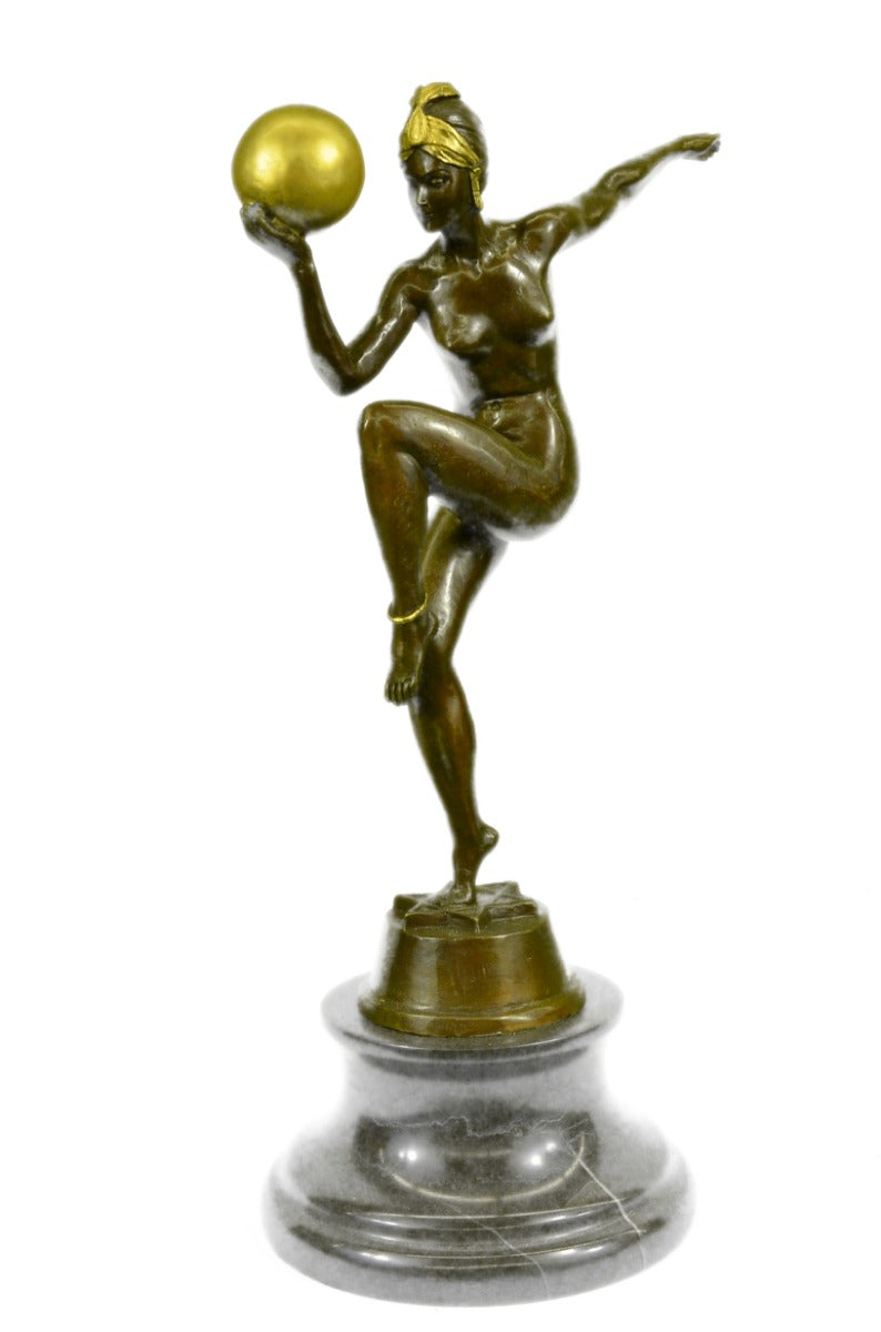 Nude Sexy Dancer 100% Solid Bronze Sculpture Handcrafted Marble Base Figurine NR