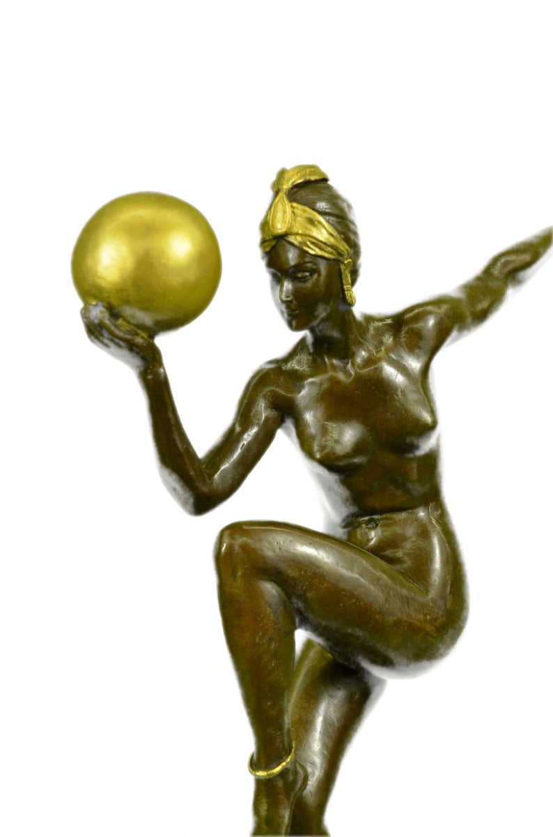 Nude Sexy Dancer 100% Solid Bronze Sculpture Handcrafted Marble Base Figurine NR