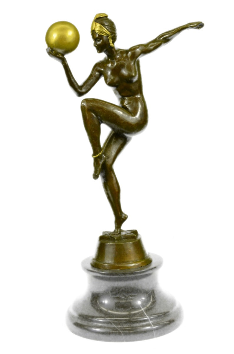 Nude Sexy Dancer 100% Solid Bronze Sculpture Handcrafted Marble Base Figurine NR