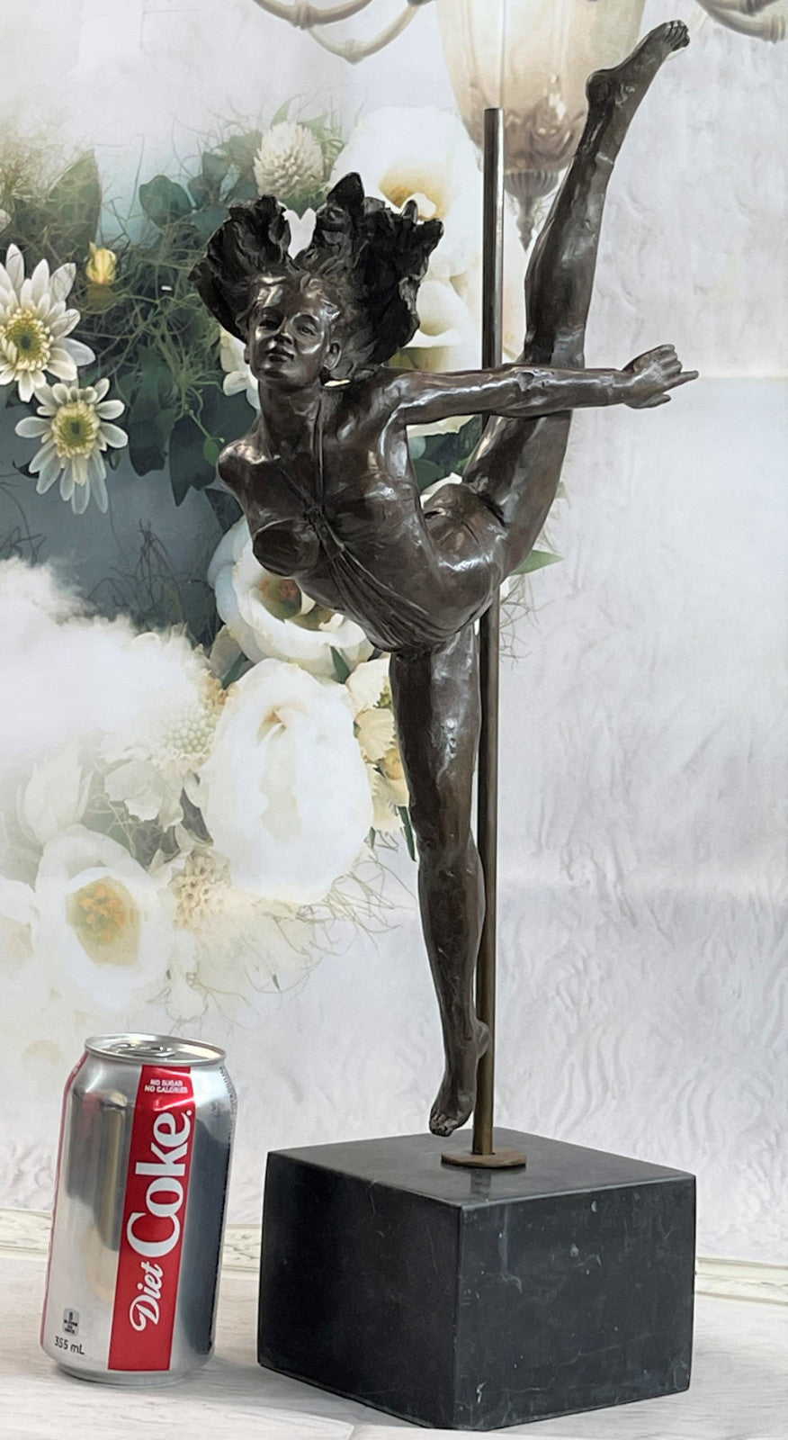 20" SIGNED BRONZE STATUE GYMNAST ART DECO NUDE SCULPTURE ON MARBLE BASE