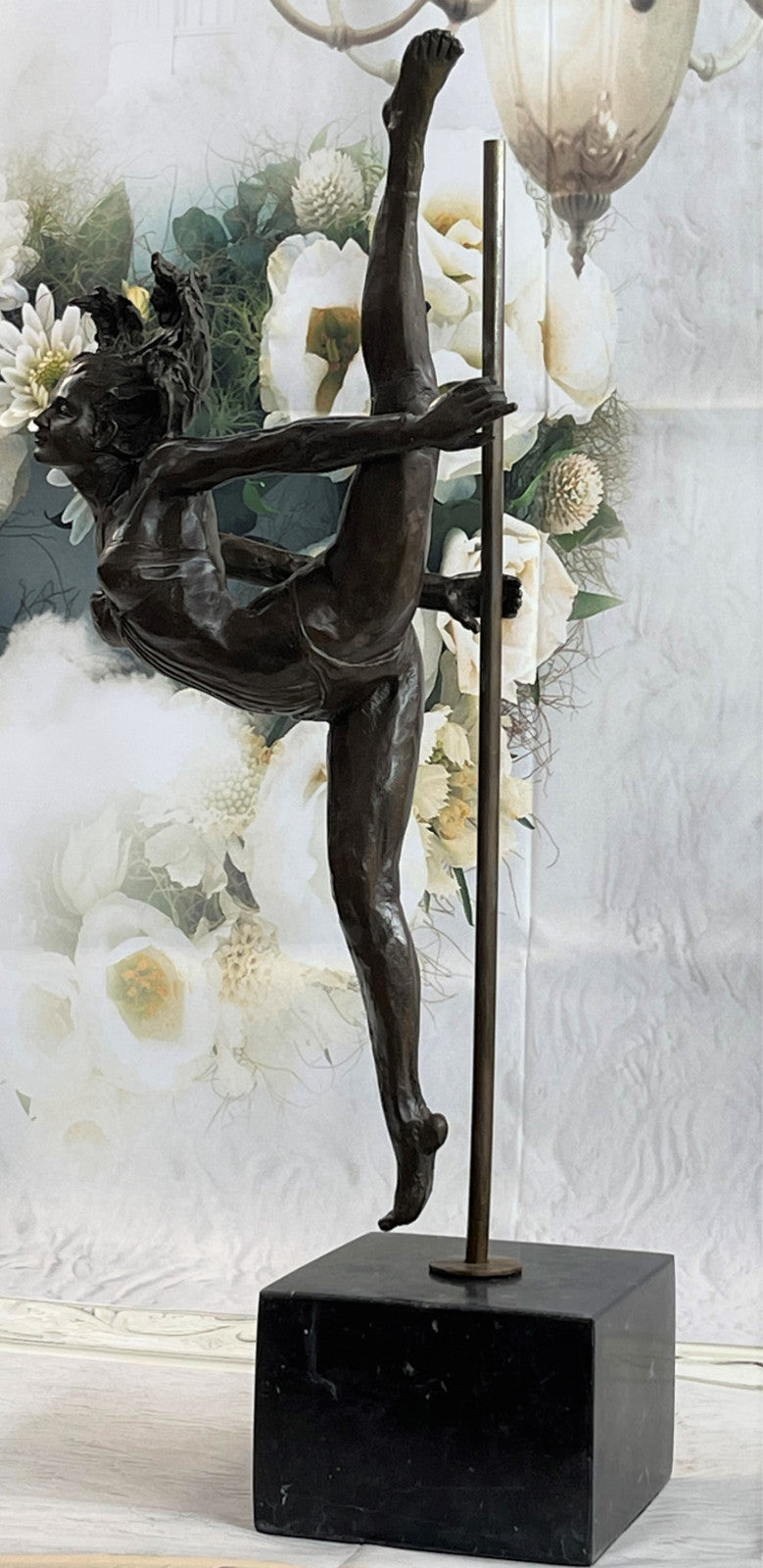 20" SIGNED BRONZE STATUE GYMNAST ART DECO NUDE SCULPTURE ON MARBLE BASE