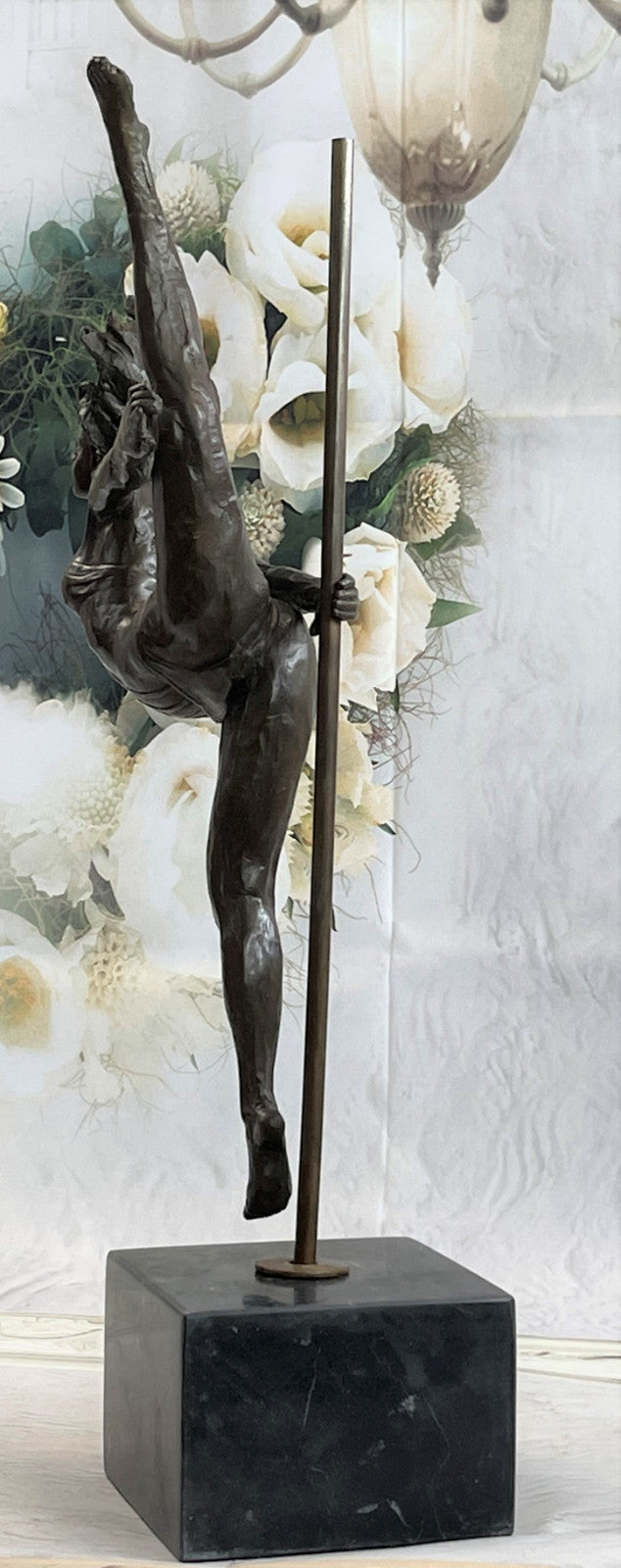 20" SIGNED BRONZE STATUE GYMNAST ART DECO NUDE SCULPTURE ON MARBLE BASE