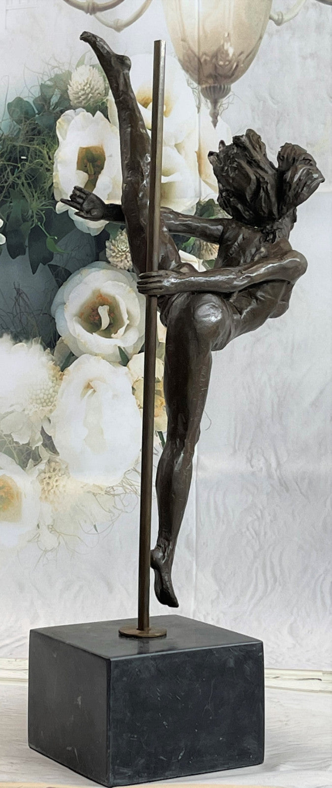 20" SIGNED BRONZE STATUE GYMNAST ART DECO NUDE SCULPTURE ON MARBLE BASE